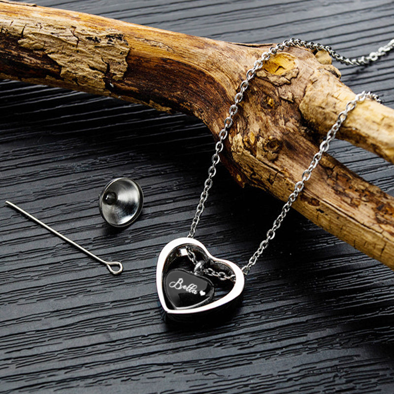 Custom Pet Ashes Necklace - Double Heart - The Pet Pillow