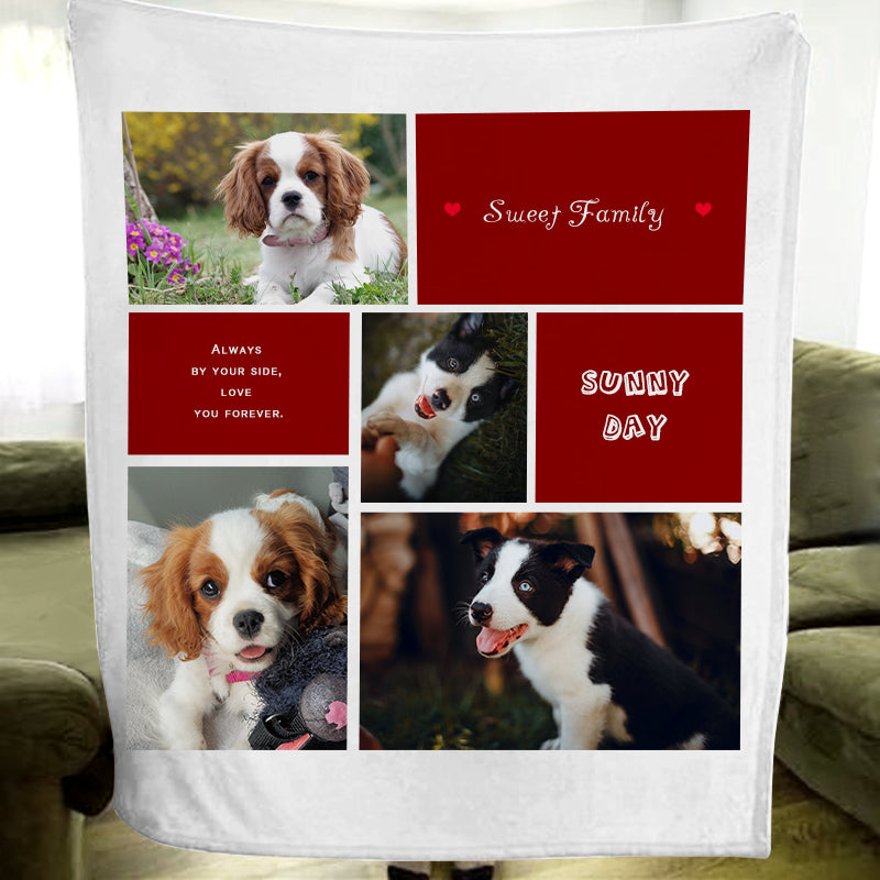 "Sweet Family" Custom Pet Photos Collage Fleece Blanket with 4 Pet Pictures - The Pet Pillow