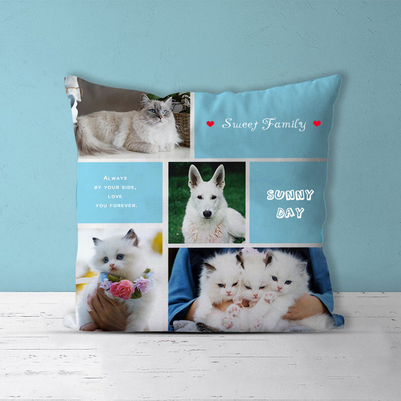 "Sweet Family" Custom Pet Photos Collage Memorial Square Pillow with 4 Pet Pictures - The Pet Pillow