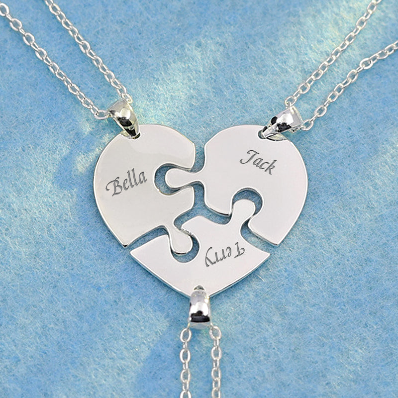 Custom Pet Family Name Puzzle Necklace, 3 Pieces - The Pet Pillow