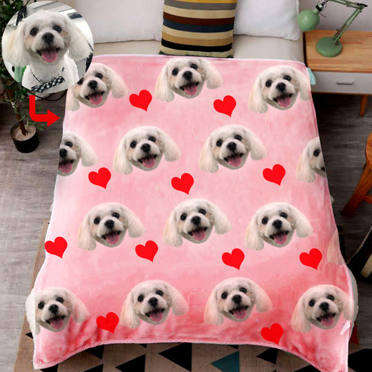 Custom Print Dog/Cat on Blanket with Red Heart - The Pet Pillow