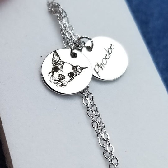 Custom Pet Necklace with Engraved Photo and Name - The Pet Pillow