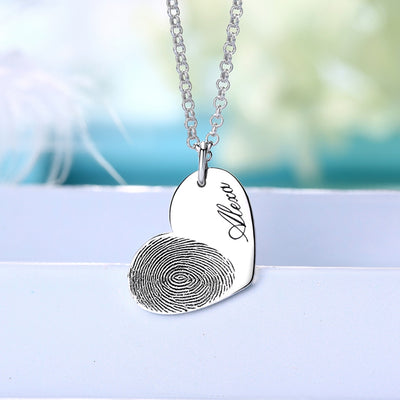 Custom Fingerprint Lettering Heart 925 Sterling Silver Necklace - The Pet Pillow