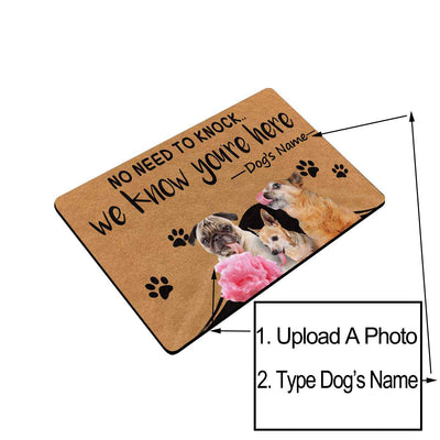 ”No Need to Knockâ€?Custom Pet Doormat from your dog cat pets photo - The Pet Pillow