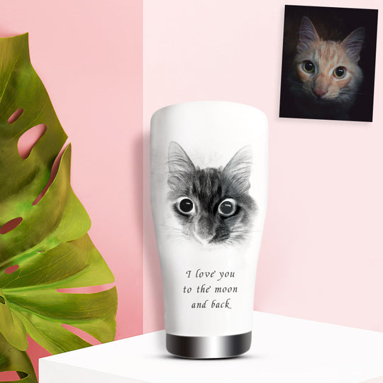 Custom Pet Sketch Portrait Stainless Steel Travel Tumbler - The Pet Pillow