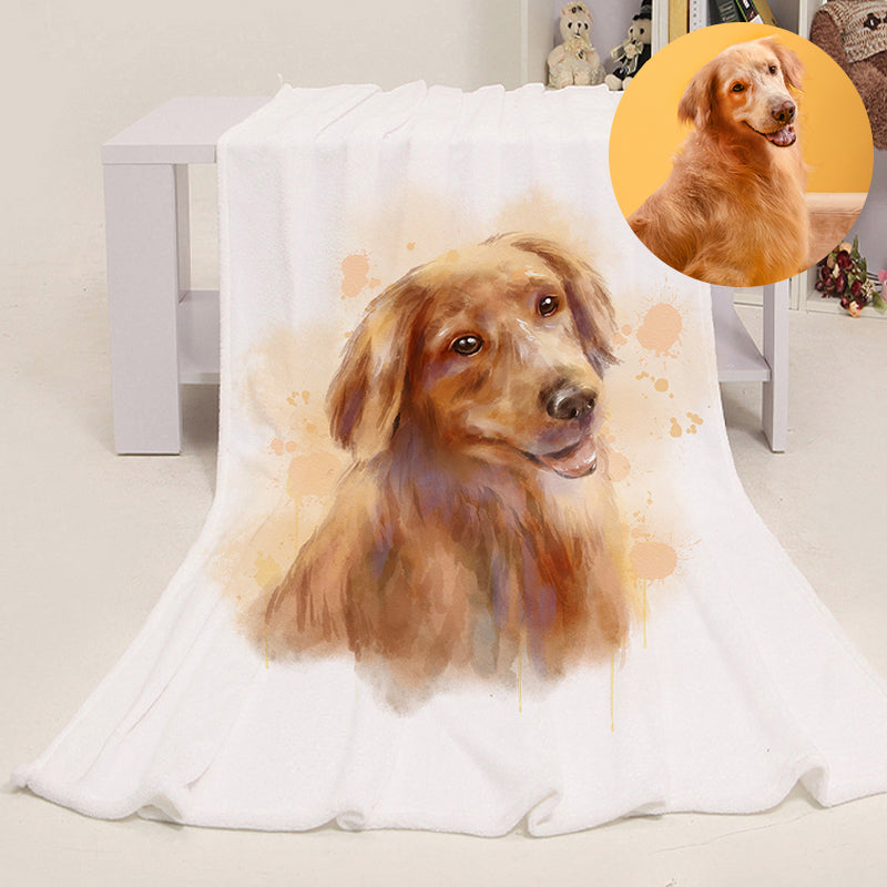 Personalized Pet Portrait Fleece Blanket from Hand Drawn Pastel Pet Art Portrait - The Pet Pillow