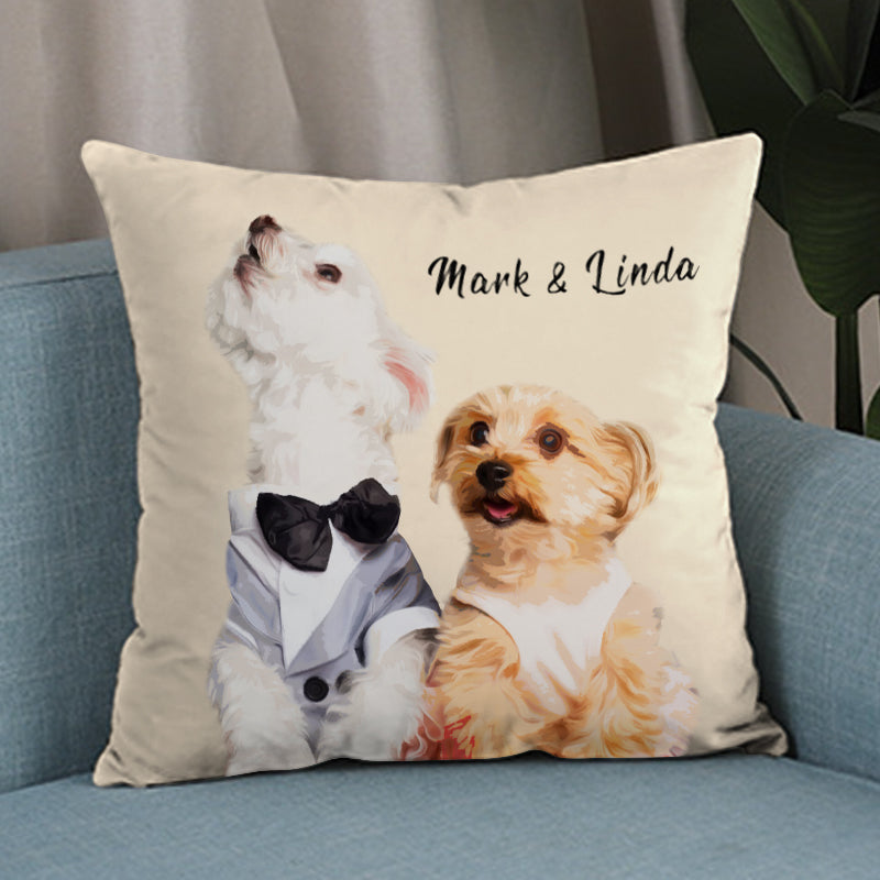 Custom Pet Face Cartoon Portrait Square Pillow - The Pet Pillow