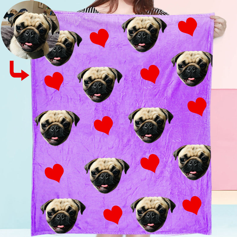 Custom Print Dog/Cat on Blanket with Red Heart - The Pet Pillow