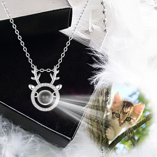 Antlers Shaped Custom Pet Projection Necklace - The Pet Pillow