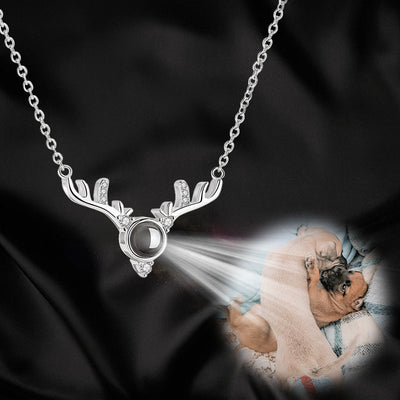 Zirconium Antlers Shaped Custom Pet Projection Necklace - The Pet Pillow