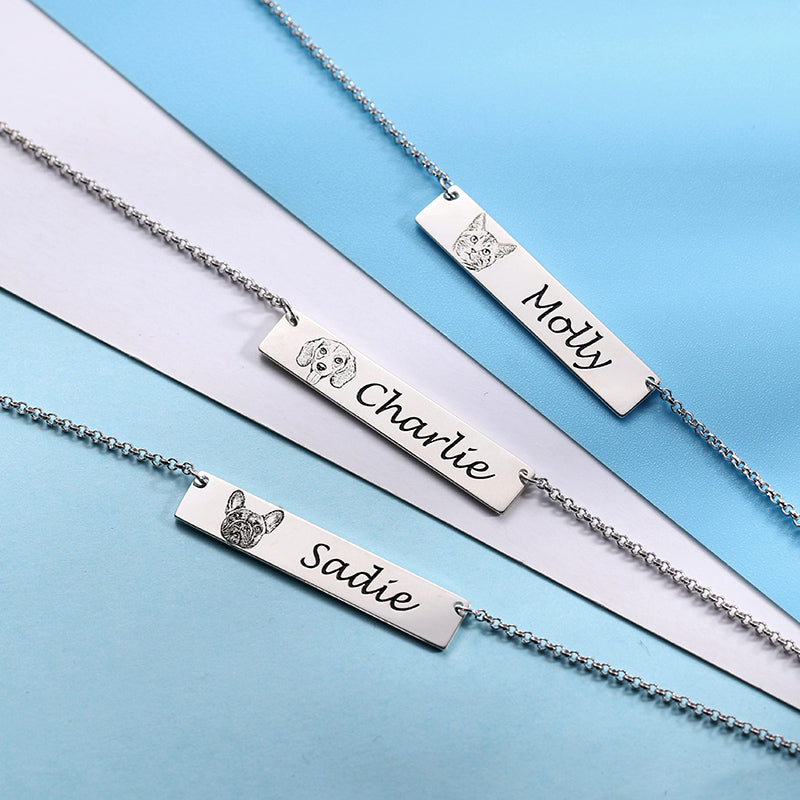 Custom Pet Lettering Bar Necklace for Pet Lover - The Pet Pillow