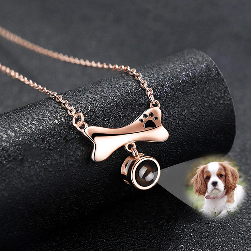 Custom Dog Bone Necklace Personalized Photo Projection Necklace - The Pet Pillow