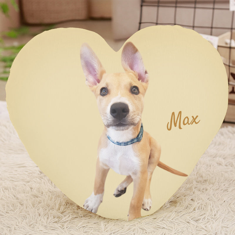 Custom Dog Heart Shaped Pillow with Photo, Personalized Pet Heart Shaped Throw Pillow - The Pet Pillow