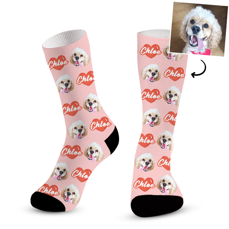 Custom Pet Socks with Pet Pictures, Dog Face Socks Personalized with Name - The Pet Pillow