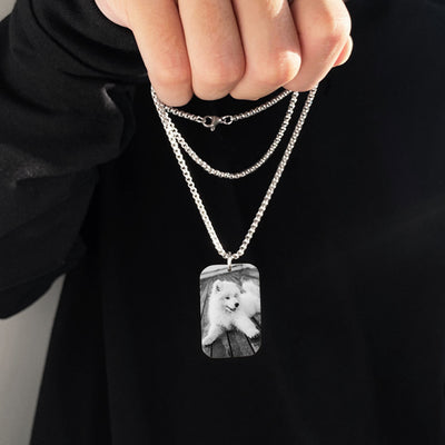 Custom Dog Tag Necklace with Dog Picture, Personalized Engraved Dog Chain with Name - The Pet Pillow