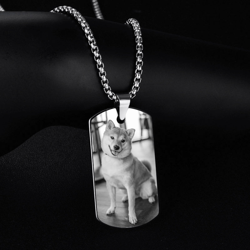 Custom Dog Tag Necklace with Dog Picture, Personalized Engraved Dog Chain with Name - The Pet Pillow