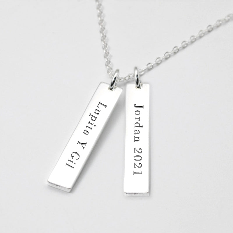 Custom Name Bar Necklace with Pet Name Personalized Engraved Vertical Bar Necklace - The Pet Pillow