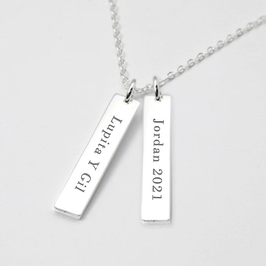 Custom Name Bar Necklace with Pet Name Personalized Engraved Vertical Bar Necklace - The Pet Pillow