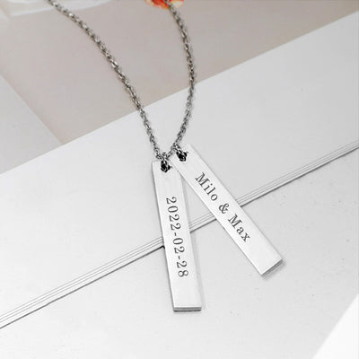 Custom Name Bar Necklace with Pet Name Personalized Engraved Vertical Bar Necklace - The Pet Pillow