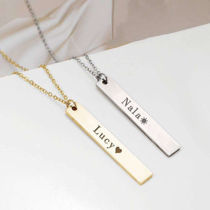 Custom Name Bar Necklace with Pet Name Personalized Engraved Vertical Bar Necklace - The Pet Pillow