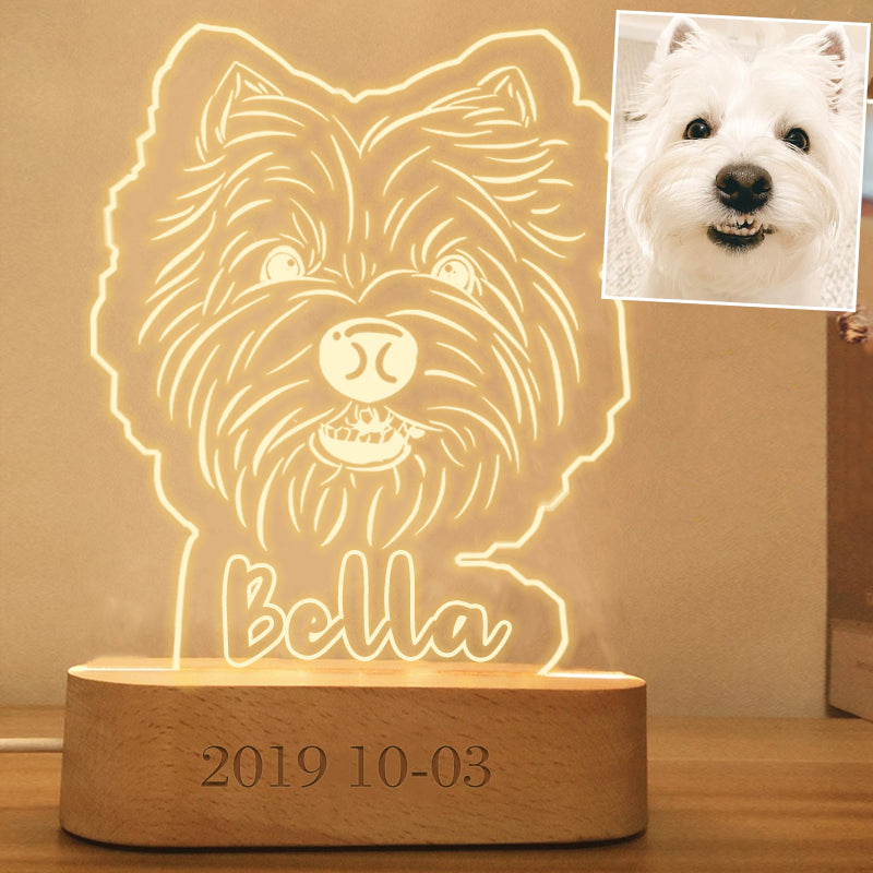 Custom Pet 3d Photo Lamp with Name Engraved, Personalized Led Night Light for Bedroom - The Pet Pillow