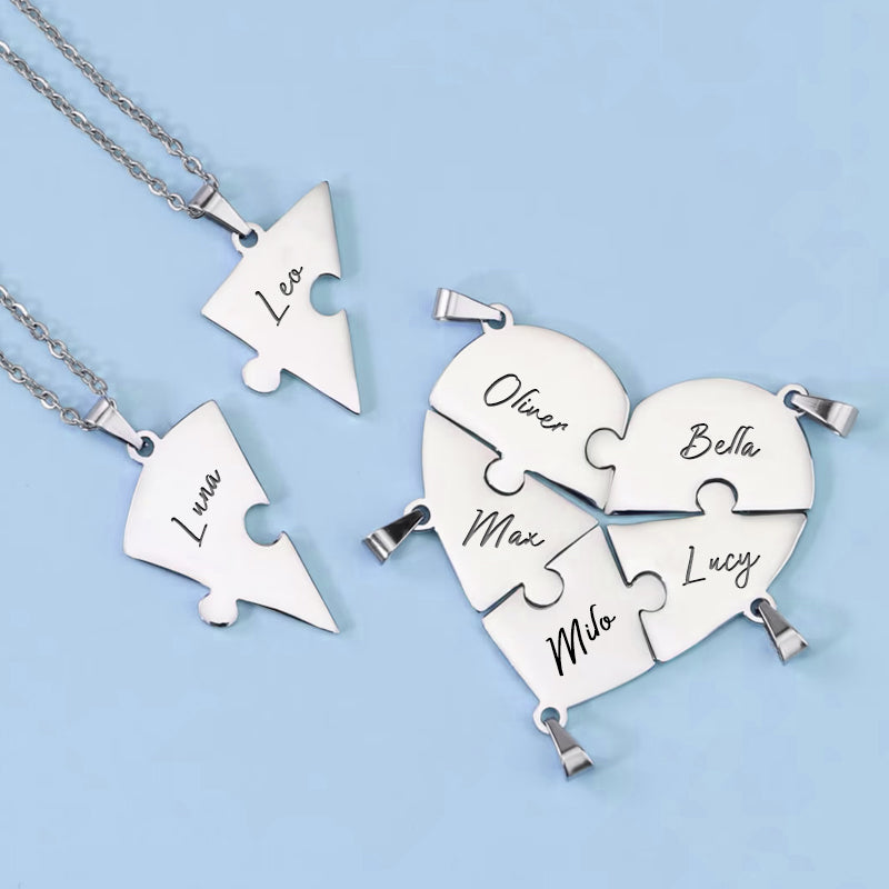 Custom Pet Heart Puzzle Necklace, Personalized Family Necklace with Names - The Pet Pillow