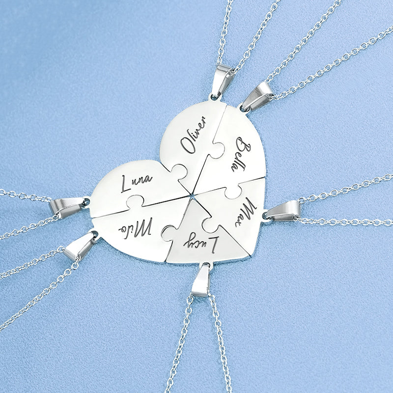 Custom Pet Heart Puzzle Necklace, Personalized Family Necklace with Names - The Pet Pillow