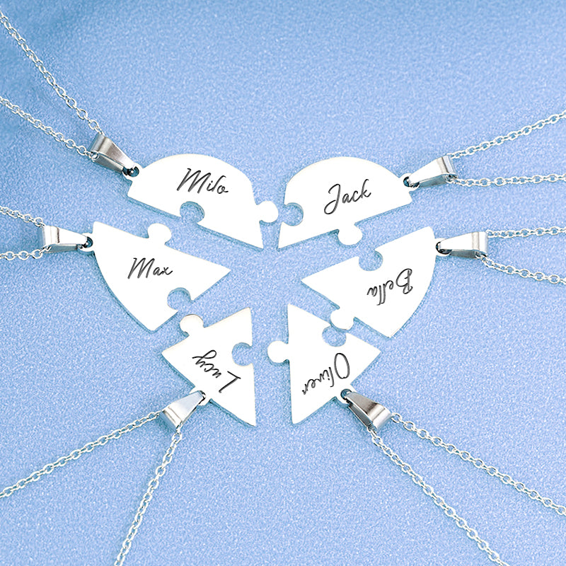 Custom Pet Heart Puzzle Necklace, Personalized Family Necklace with Names - The Pet Pillow
