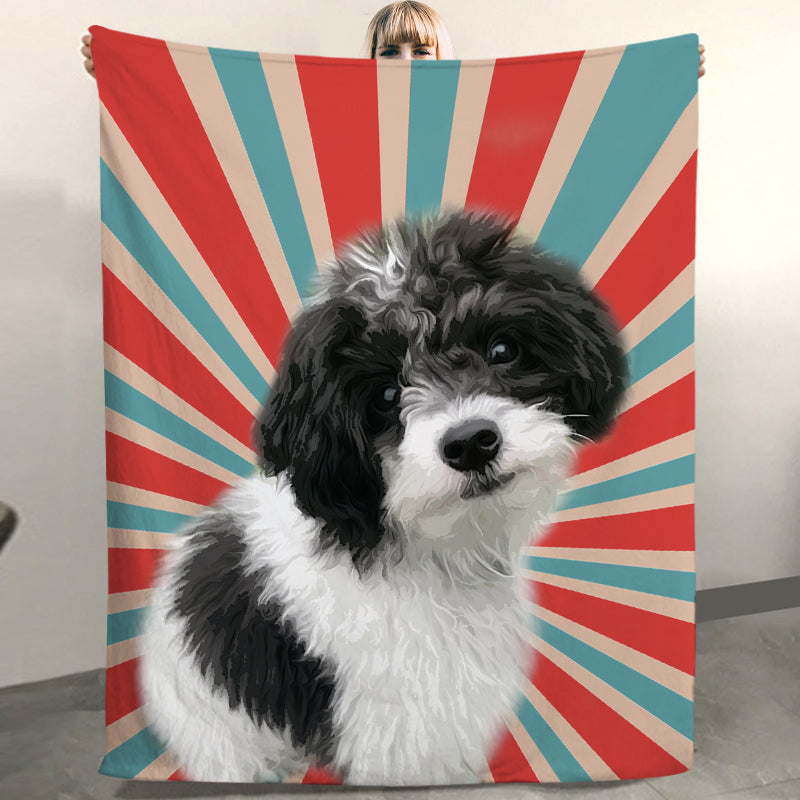 Custom Pet Oil Painting Portrait Blanket, Draw Head/Body - The Pet Pillow