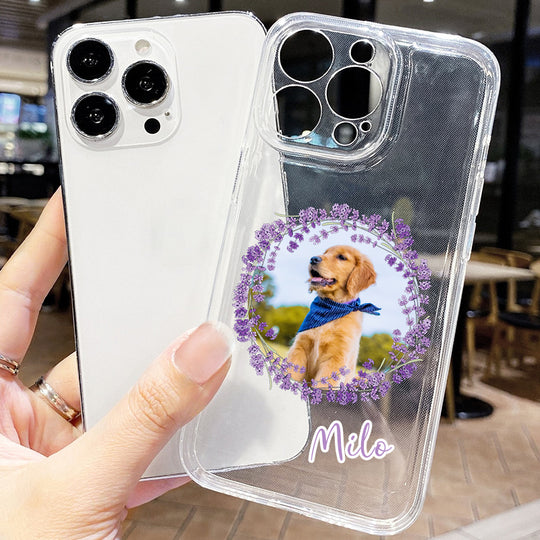 Custom Pet Phone Case with Wreath, Personalized Dog Phone Case with Pet Photo/Name - The Pet Pillow