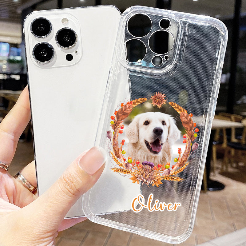 Custom Pet Phone Case with Wreath, Personalized Dog Phone Case with Pet Photo/Name - The Pet Pillow