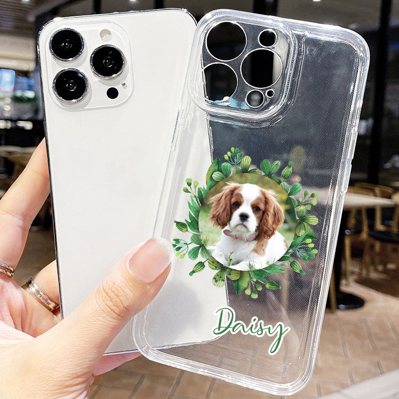 Custom Pet Phone Case with Wreath, Personalized Dog Phone Case with Pet Photo/Name - The Pet Pillow
