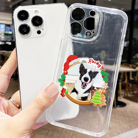 Custom Pet Phone Case with Wreath, Personalized Dog Phone Case with Pet Photo/Name - The Pet Pillow