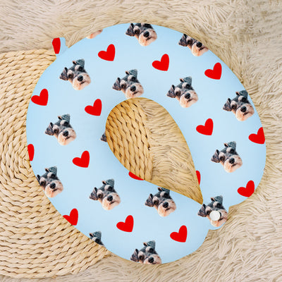 Customize Pet U Shaped Pillow with Pet Face/Name/Heart, Personalized U Travel Pillow - The Pet Pillow