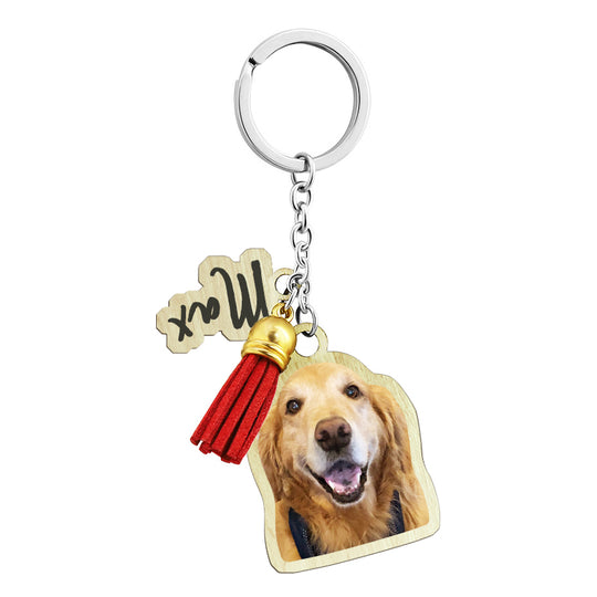 Custom Pet Wood Keychain with Name, Personalized Wooden Keychain with Photo Looks Like Your Pet - The Pet Pillow