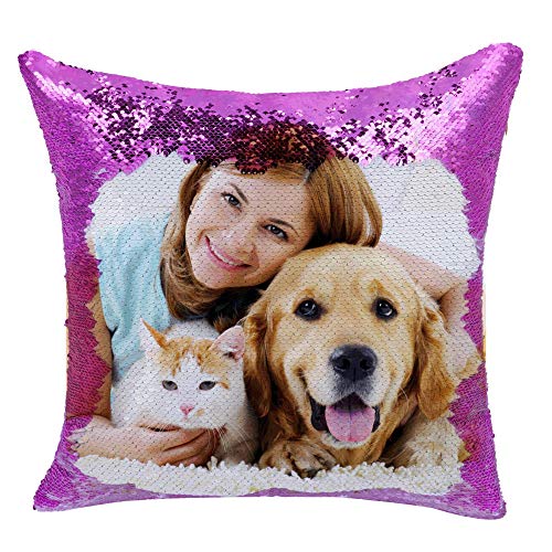 Custom Reversible Flip-Sequin Magic Mermaid Style Pillow from your Pet Picture, gift for pet owners - The Pet Pillow