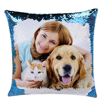 Custom Reversible Flip-Sequin Magic Mermaid Style Pillow from your Pet Picture, gift for pet owners - The Pet Pillow