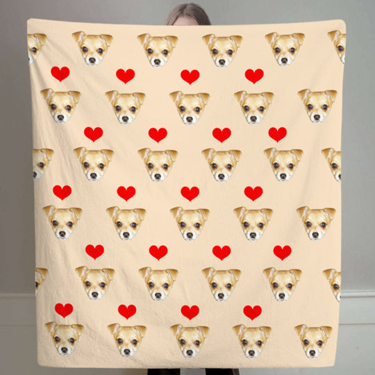 Custom Print Dog/Cat on Blanket with Red Heart - The Pet Pillow