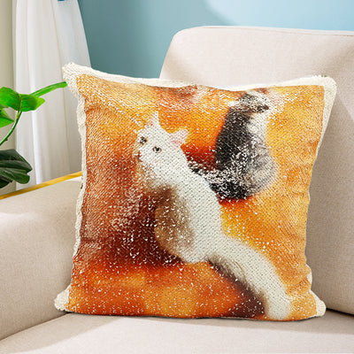 Custom Reversible Flip-Sequin Magic Mermaid Style Pillow from your Pet Picture, gift for pet owners - The Pet Pillow