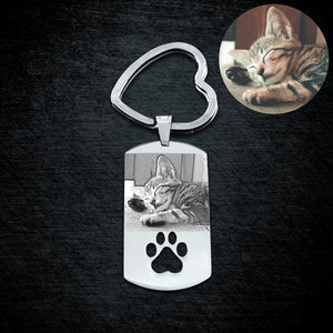 Custom Your Pet Photo Stainless Steel Keychain with Engraved Name/Date - The Pet Pillow