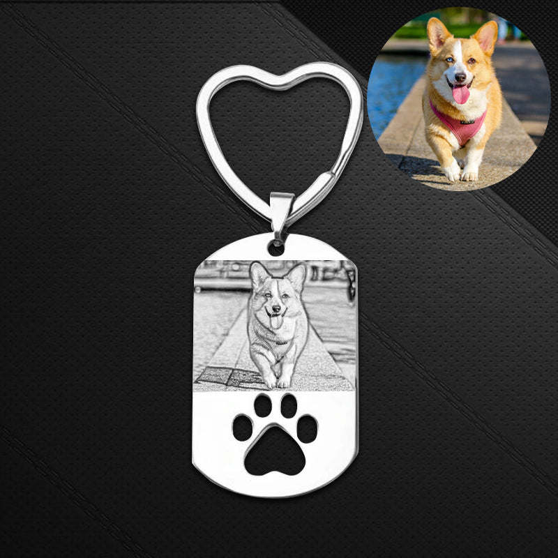 Custom Your Pet Photo Stainless Steel Keychain with Engraved Name/Date - The Pet Pillow