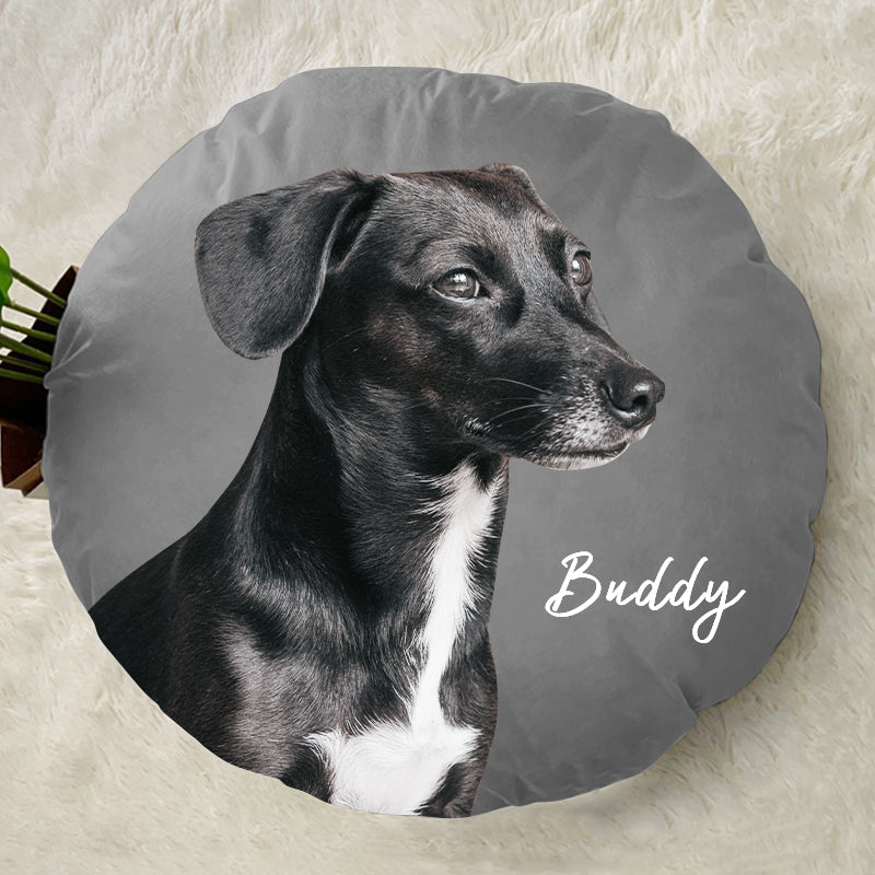 Customized Pet Photo Round Pillow, Personalized Dog Round Decorative Pillow with Name - The Pet Pillow