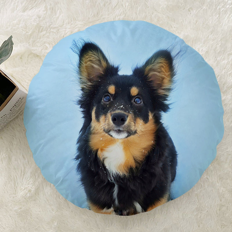 Customized Pet Photo Round Pillow, Personalized Dog Round Decorative Pillow with Name - The Pet Pillow