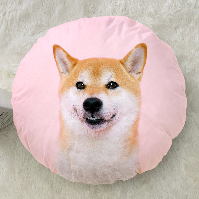 Customized Pet Photo Round Pillow, Personalized Dog Round Decorative Pillow with Name - The Pet Pillow