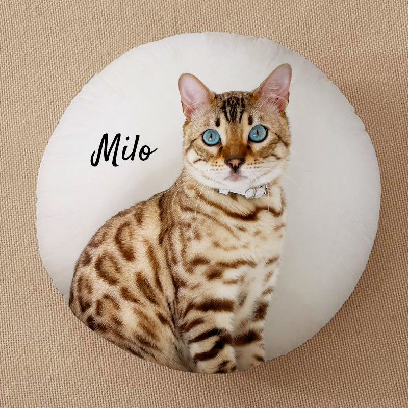 Customized Pet Photo Round Pillow, Personalized Dog Round Decorative Pillow with Name - The Pet Pillow