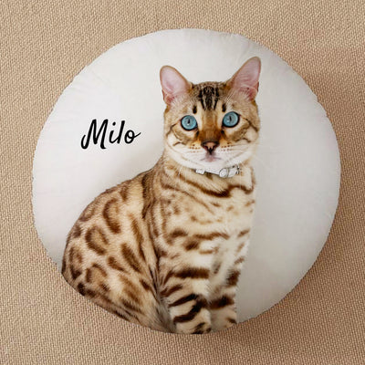 Customized Pet Photo Round Pillow, Personalized Dog Round Decorative Pillow with Name - The Pet Pillow