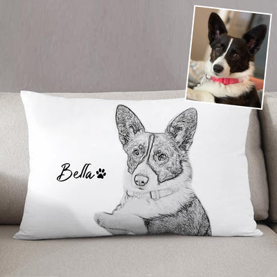 Custom Pet Portrait Pillow Hand Drawing Dog Rectangle Pillow Memorial Gift for Petlover - The Pet Pillow