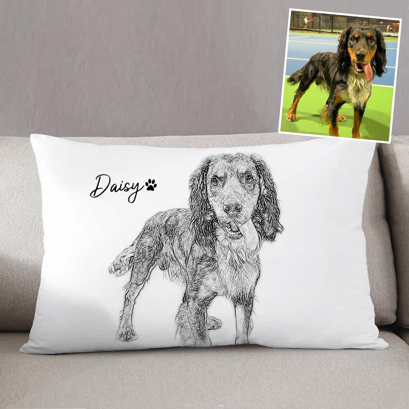 Custom Pet Portrait Pillow Hand Drawing Dog Rectangle Pillow Memorial Gift for Petlover - The Pet Pillow