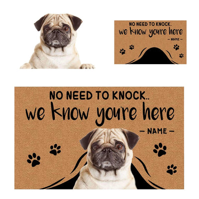 ”No Need to Knock“ Custom Pet Doormat from your dog cat pets photo - The Pet Pillow