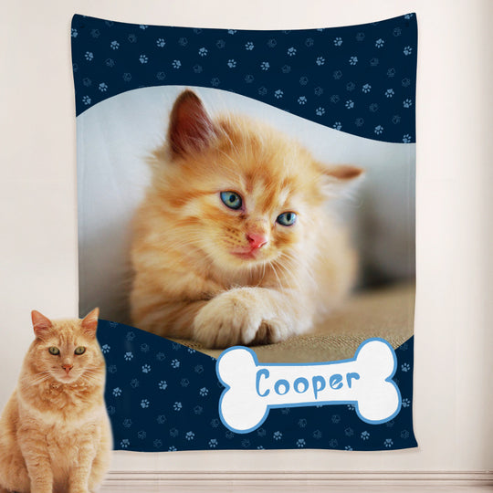 Paw Print Dog Blanket Personalized with Name Engraved, Custom Blanket with Pictures - The Pet Pillow